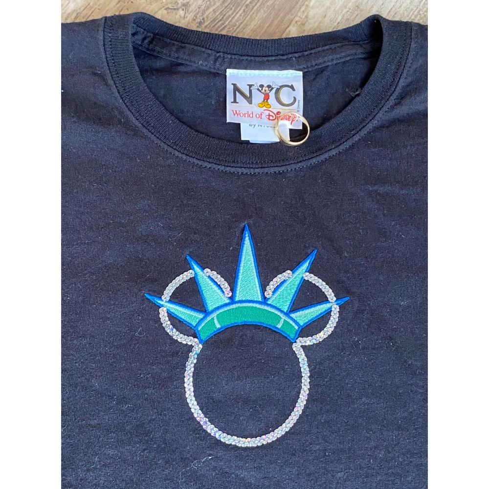 World of Disney NYC Sequined Mickey Mouse Black T-shirt, Size M
